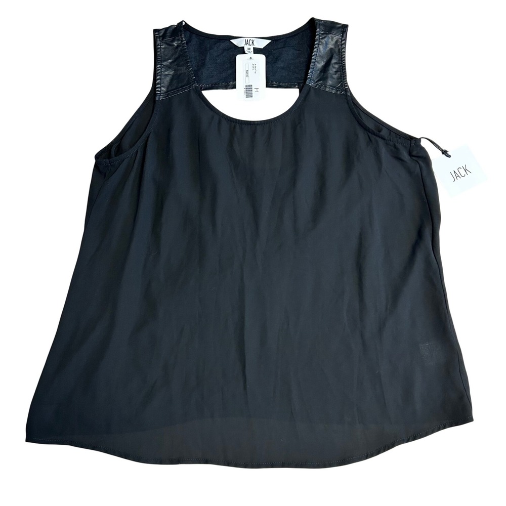 Jack Womens Medium Faux Leather Trim‎ Shoulder Tank Top New With Tags